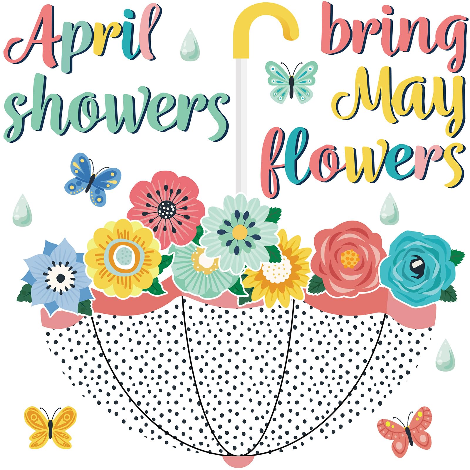 Gueevin Spring Bulletin Board Decorations - April Showers Bring May Flowers Cutouts for Classroom, Whiteboard, Window & Home Party Decor (Simple Style) - Perfect for Spring Classroom Themes, Seasonal Displays & DIY Home Decor