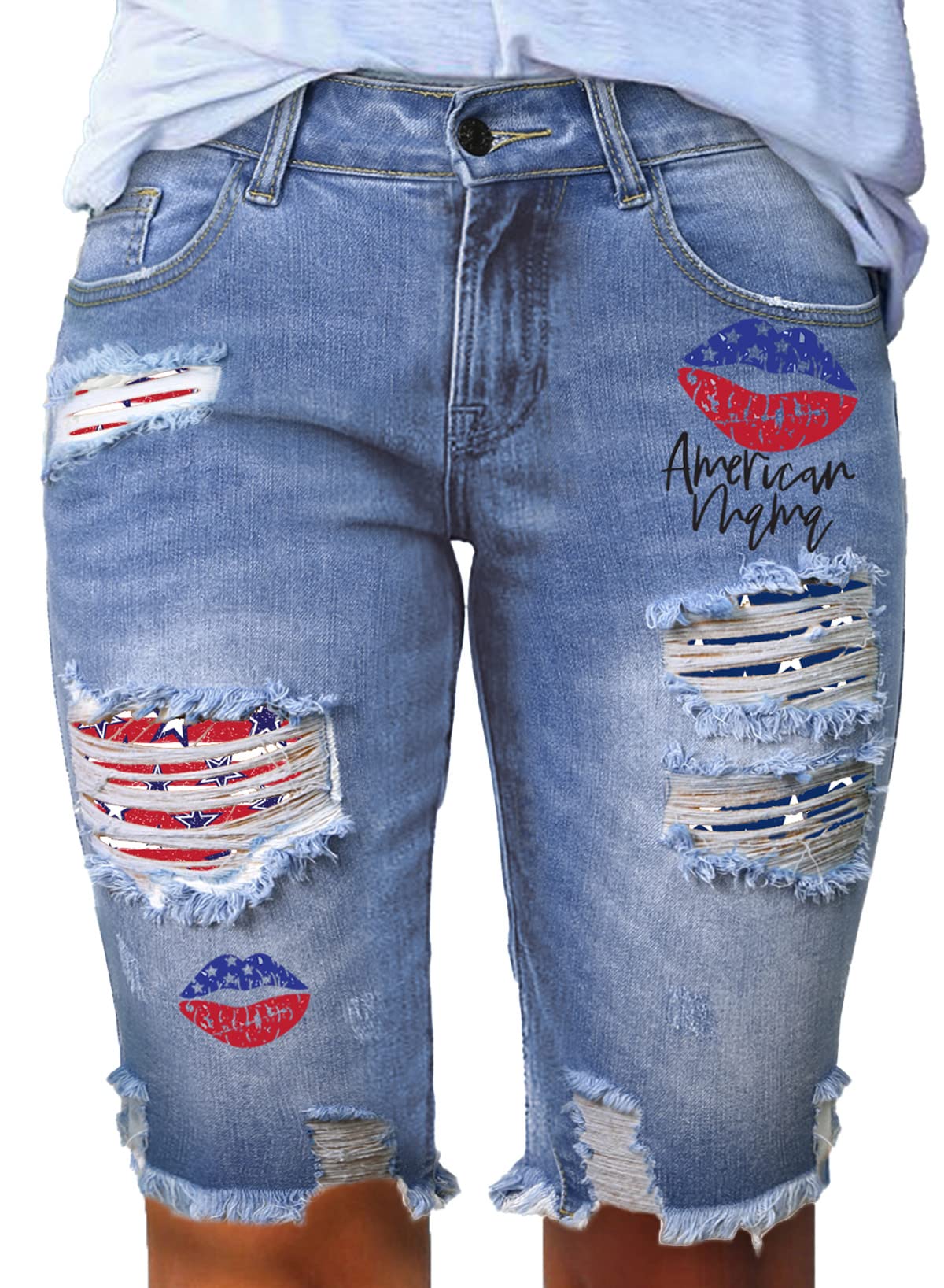 **Sidefeel Women's Distressed Denim Bermuda Shorts with Raw Hem - Casual Summer Shorts for Beach, Travel & Everyday Wear**