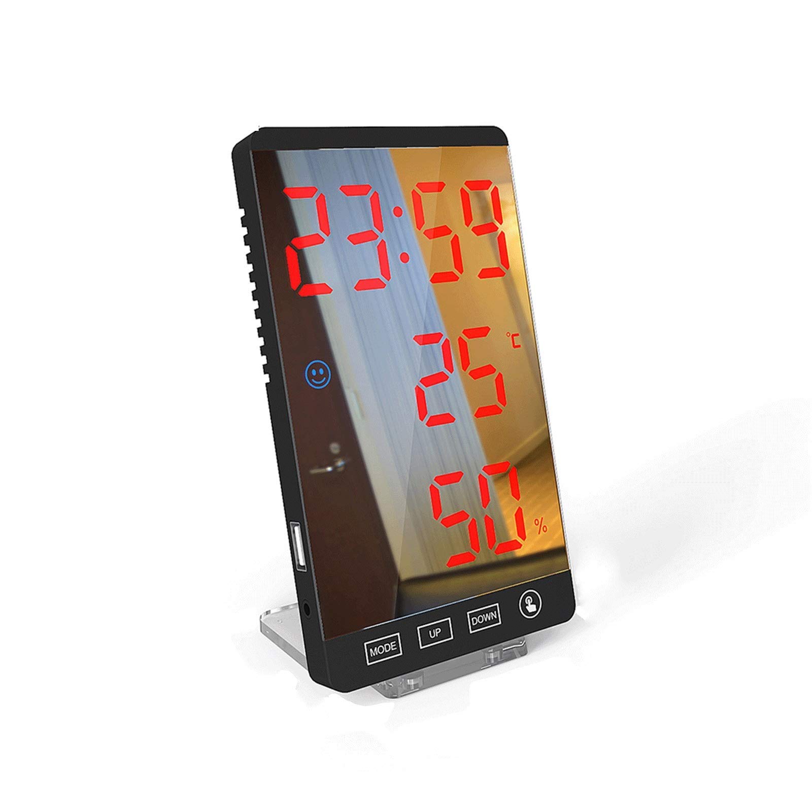 Smart LED Mirror Alarm Clock with Touch Button - 6 Inch Digital Wall/Table Clock, Time/Temperature/Humidity Display, USB Charging Port, Nap Timer - Perfect for Bedroom, Office, Travel (Color: A)