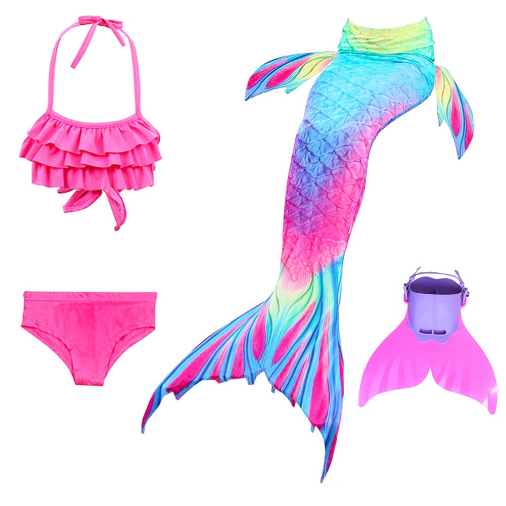Vasrou Mermaid Tail Swimsuit Set for Girls - Monofin Swim Fin with Bathing Suit Bikini Costume | Perfect for Pool Parties, Beach Vacations & Underwater Photography