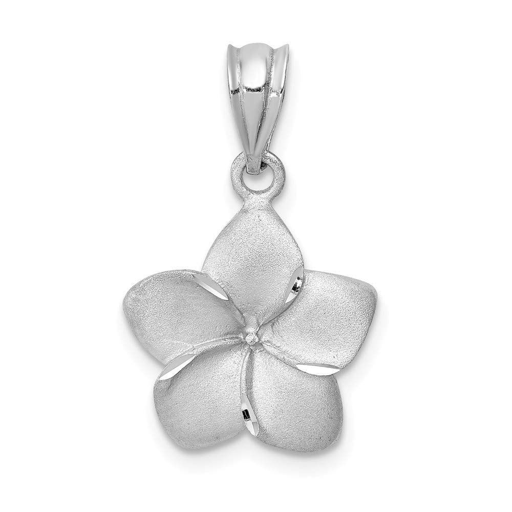 14K White Gold Brushed & Sparkle Cut Plumeria Flower Pendant Necklace for Women - Elegant Hawaiian Jewelry Gift for Birthday, Anniversary & Special Occasions