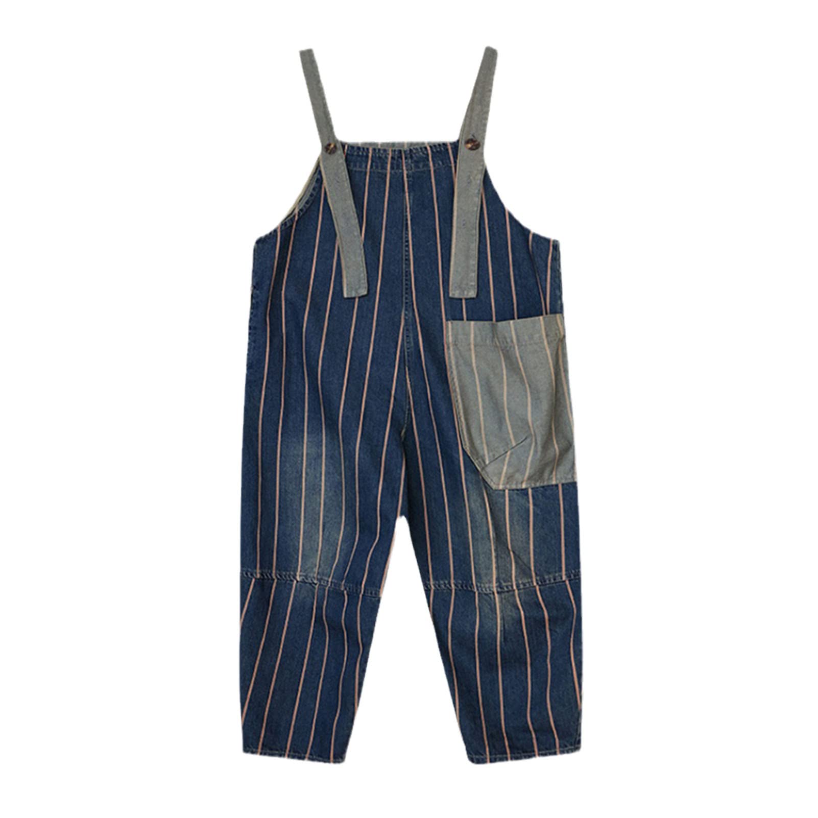 Zozogag Women's Wide Leg Denim Jumpsuit - Casual Patchwork Striped Overalls with Adjustable Straps | Baggy Jeans Dungarees for Everyday Wear, Street Style & Boho Fashion