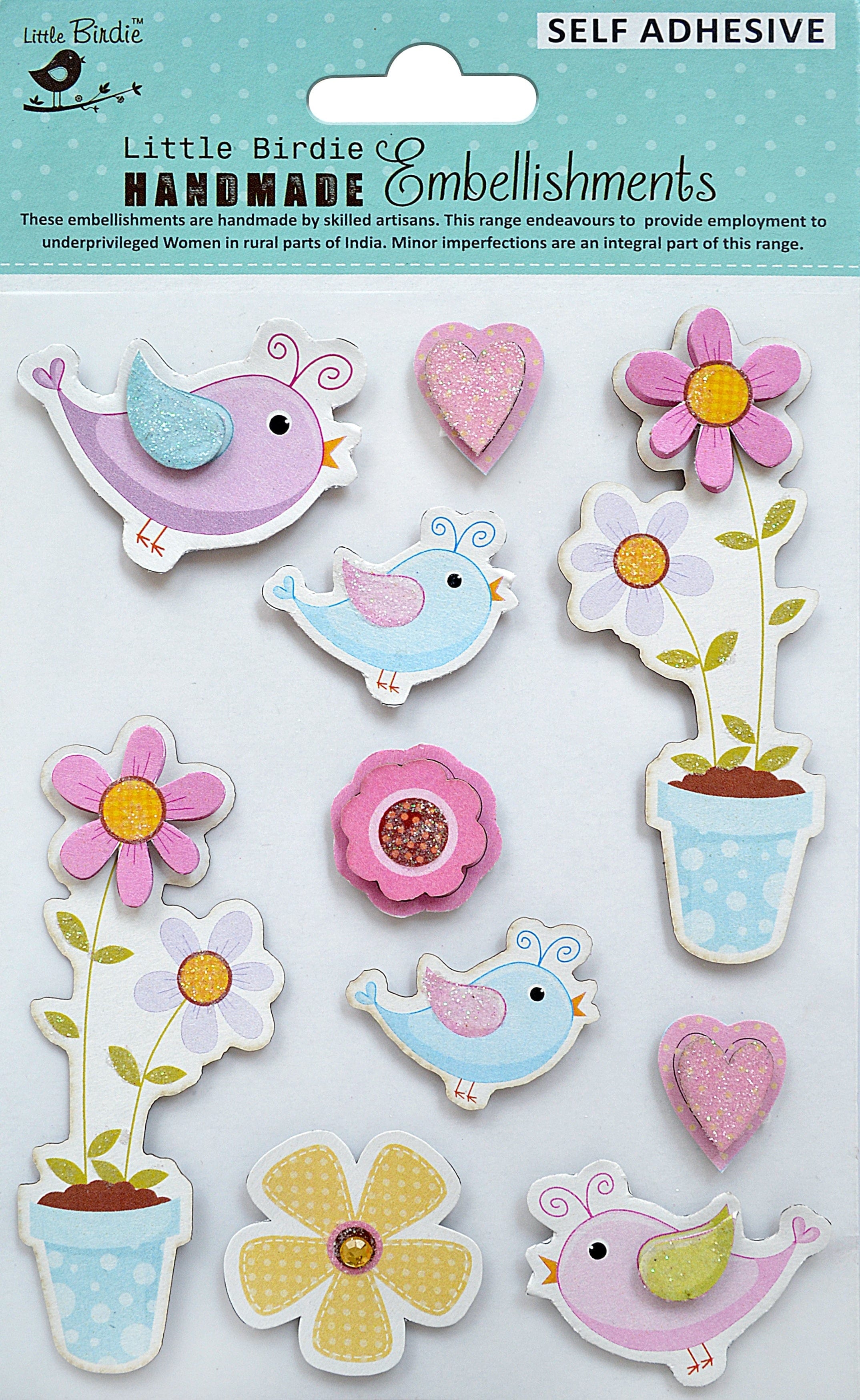 3D Embellishment Stickers - 10 Pack Birdie Garden Design for Scrapbooking, Card Making & DIY Crafts - Perfect for Journals, Albums and Home Decor Projects
