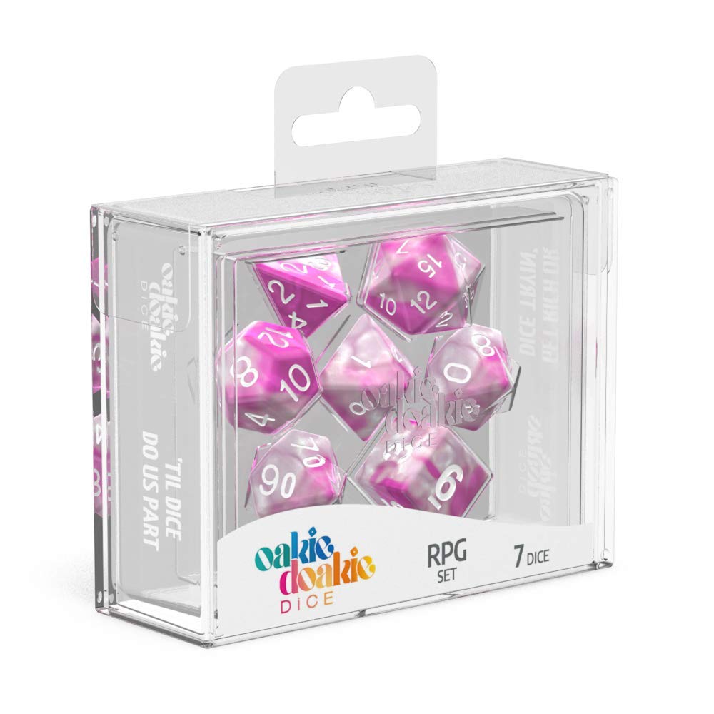 Premium Oakie Doakie RPG Dice Set - 7-Piece Gemstone Polyhedral Dice in Magnolia Color for D&D, Pathfinder & Tabletop Games - Perfect Gift for Gamers & Collectors