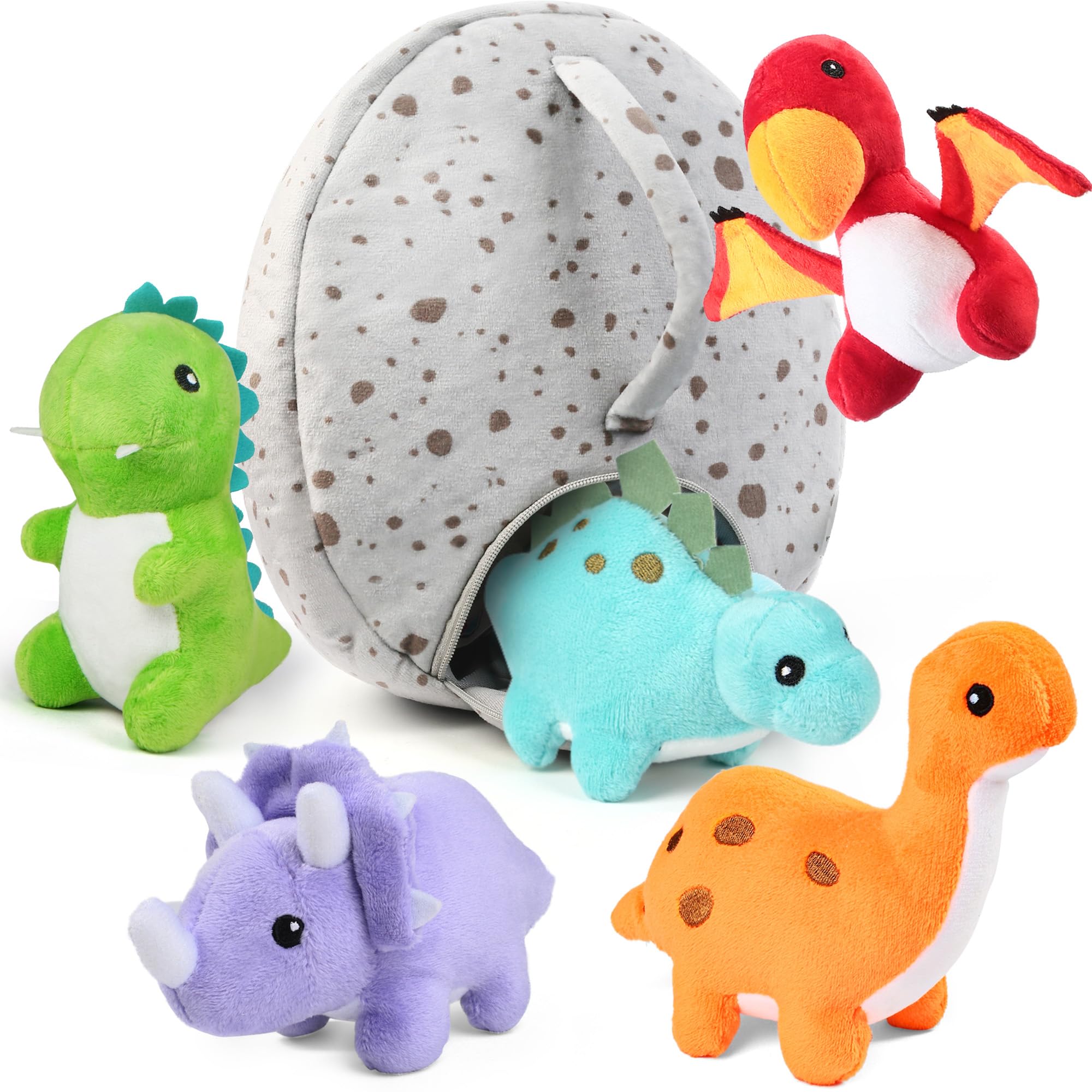 Dinosaur Stuffed Animals Set - 5 Small Dinosaur Plush Dolls with Egg Bag | Cute Dinosaur Toys for Kids, Birthday Gifts, Nursery Decor & Pretend Play