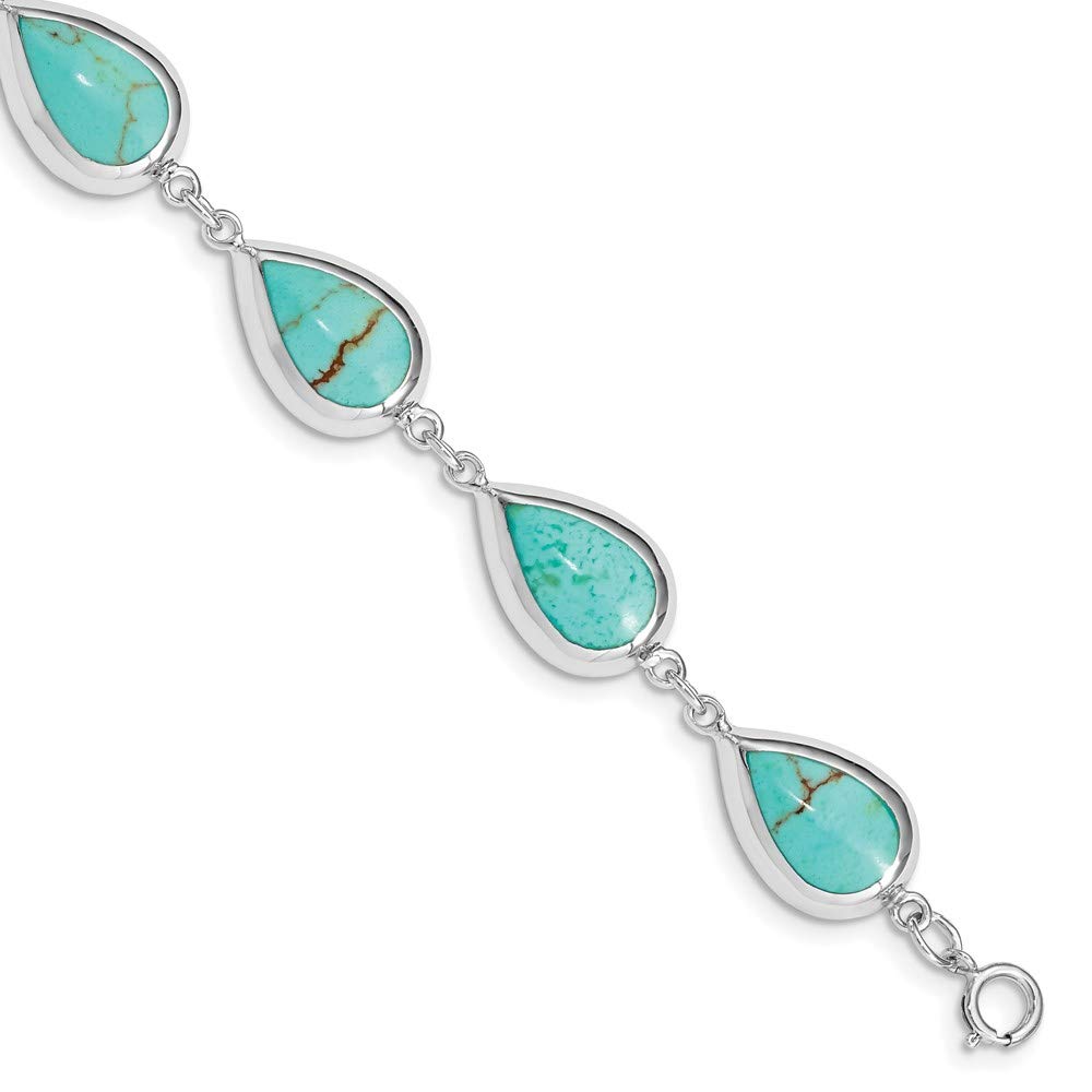 925 Sterling Silver Teardrop Synthetic Turquoise Bracelet for Women - Elegant Fine Jewelry Gift for Her (7.75