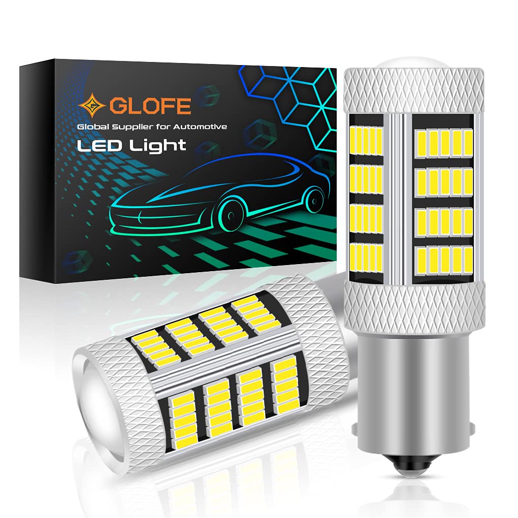 GLOFE 1156 P21W BA15S LED Bulbs - 1400LM Super Bright, 92Pcs 4014 SMD with Projector - 6000K Cool White for Reverse Lights, Backup Lights, Parking Lights - Perfect for Trucks, SUVs, and Cars in Low Light Conditions