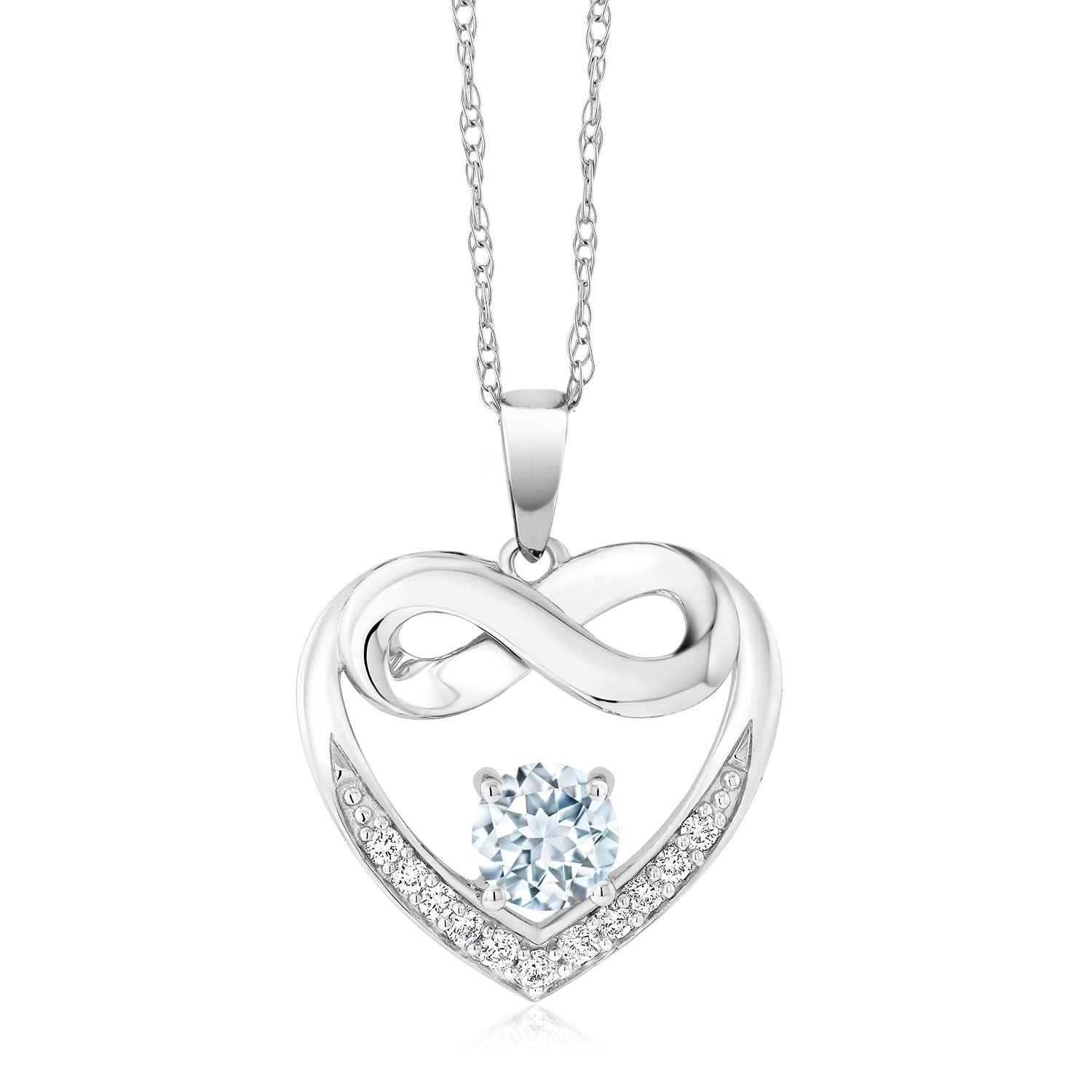 10K White Gold 5MM Gemstone & Lab-Grown Diamond Infinity Heart Pendant Necklace for Women - Birthstone Jewelry with 18