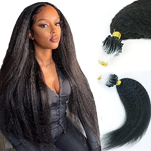 Microlink Hair Extensions 100% Human Hair - Kinky Straight Microbead Weft (20 Inch, 100g Pack) | Remy Hair for Natural Look | Perfect for Daily Wear, Parties & Special Occasions