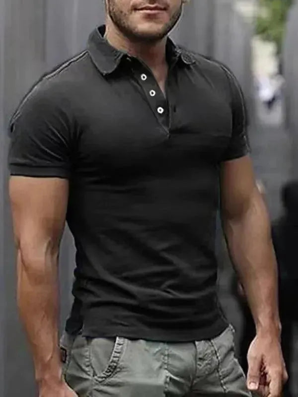 Men's Solid Color Lapel Short Sleeve Polo Shirt - Casual Summer Business Wear for Office & Outdoor Activities