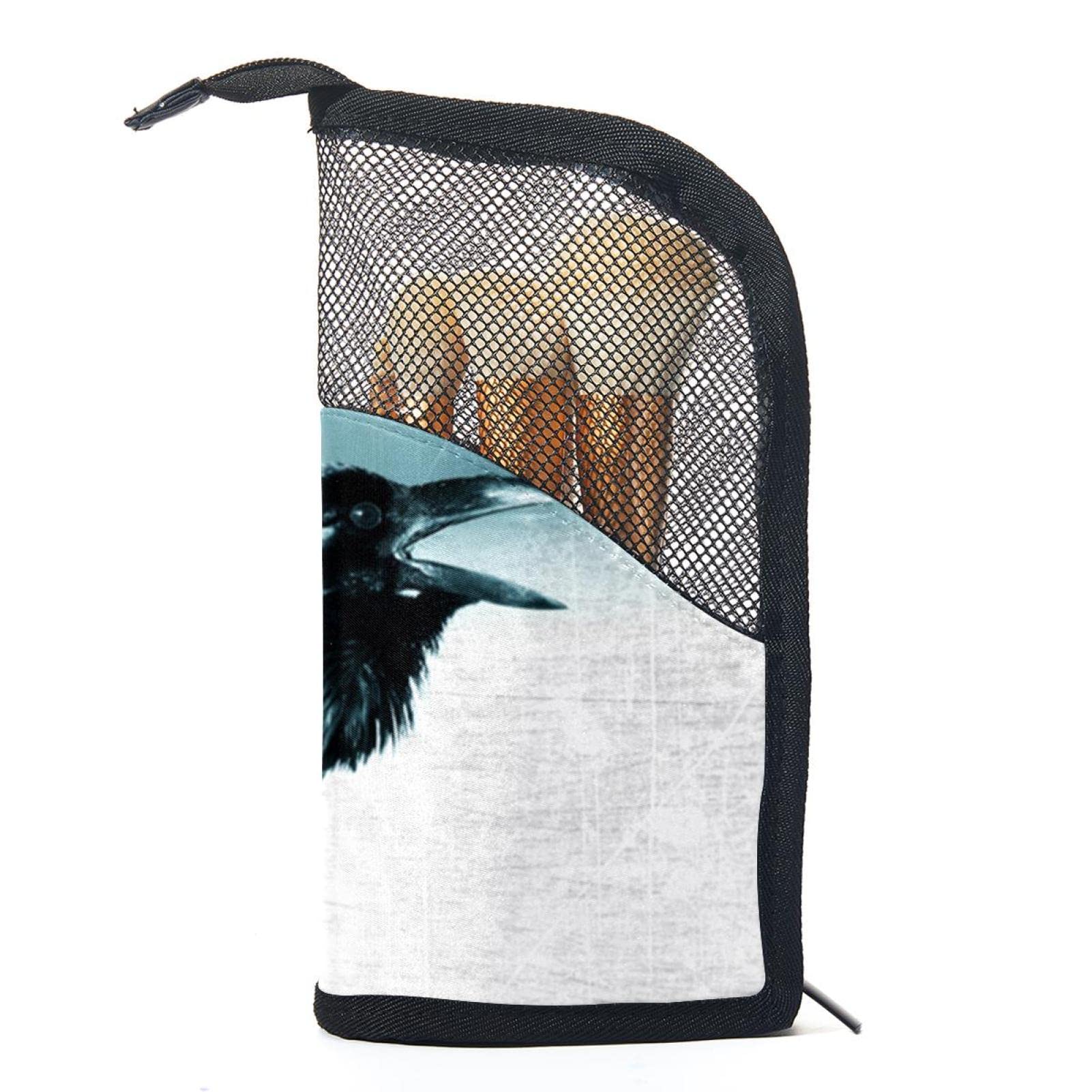 Premium 12-Piece Makeup Brush Organizer Bag with Portable Holder Case - Black Crow Design for Travel & Home Storage | Ideal for Makeup Artists & Beauty Enthusiasts
