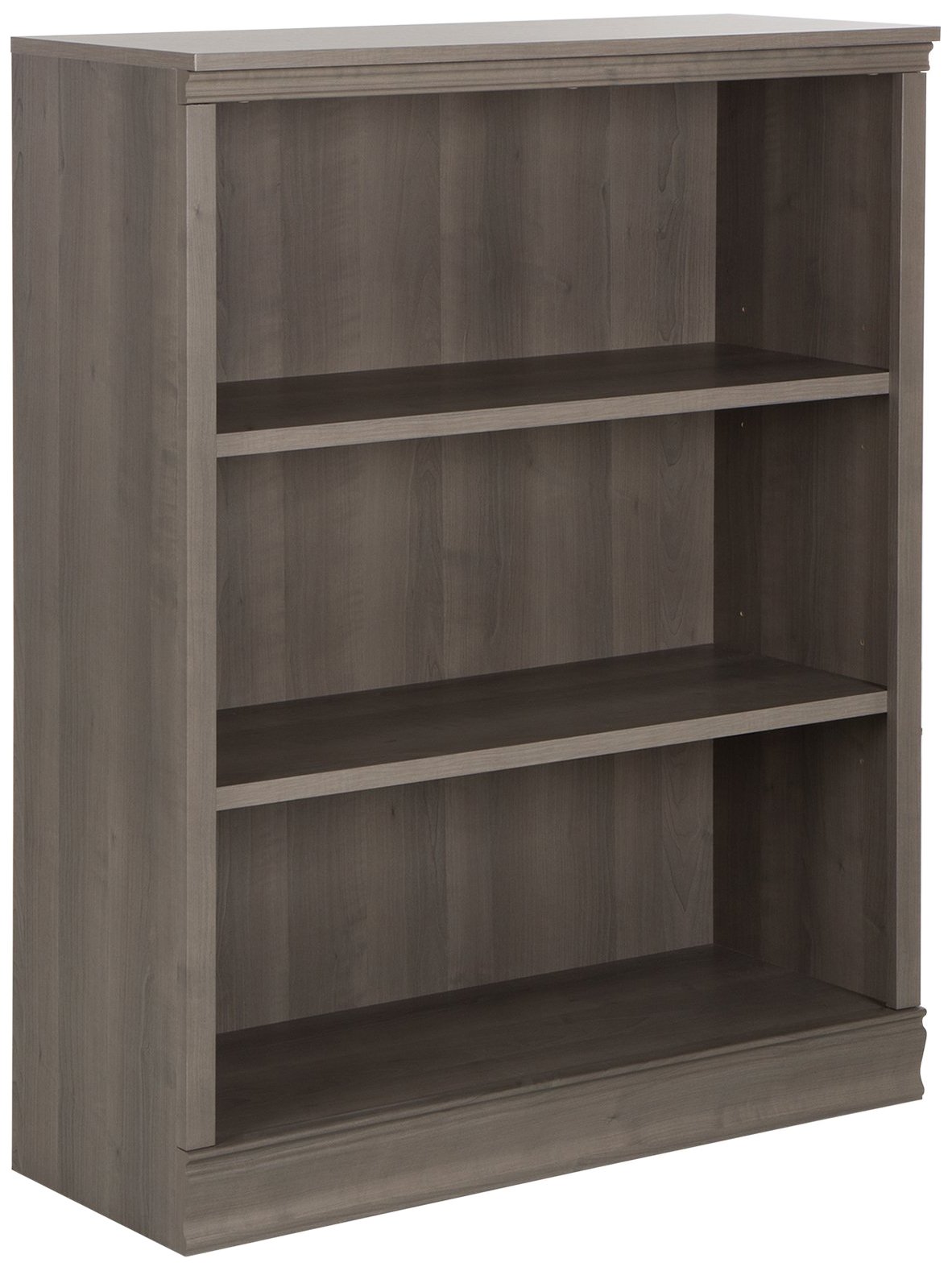 South Shore Morgan Small 3-Shelf Bookcase with Adjustable Shelves - Grey Maple Finish for Home Office, Living Room & Bedroom Storage Solutions