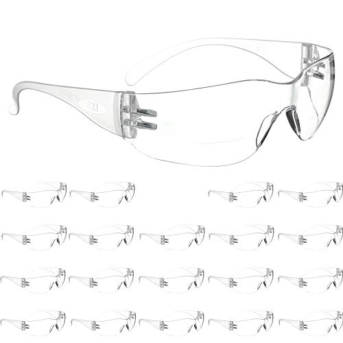 3M Virtua Safety Glasses +1.5 Diopter Readers - Pack of 20, ANSI Z87.1 Certified, Anti-Fog Clear Lens & Frame - Ideal for Reading, Woodworking, and DIY Projects