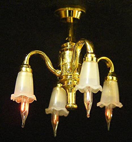 Factory Direct Craft 4-Down Arm Tulip Chandelier - Miniature Dollhouse Lighting for Victorian Style Decor | Perfect for Dollhouse, DIY Miniature Projects & Home Decor Display