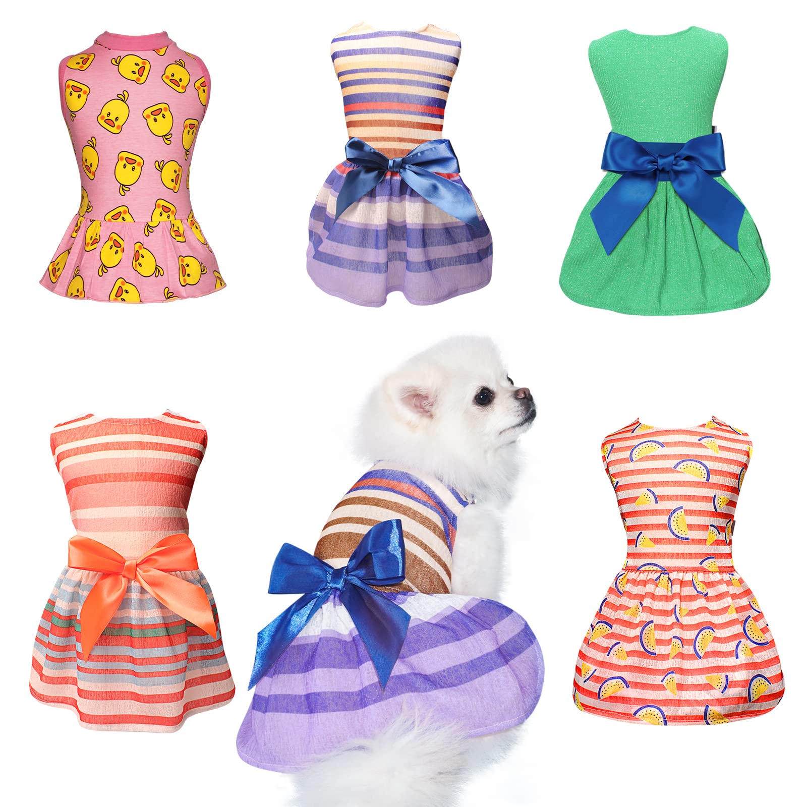 TONY HOBY Dog Summer Dresses 5-Piece Set - Soft Breathable Pet Outfits for Small & Medium Dogs (Size S) | Perfect for Outdoor Walks, Beach Trips & Summer Parties