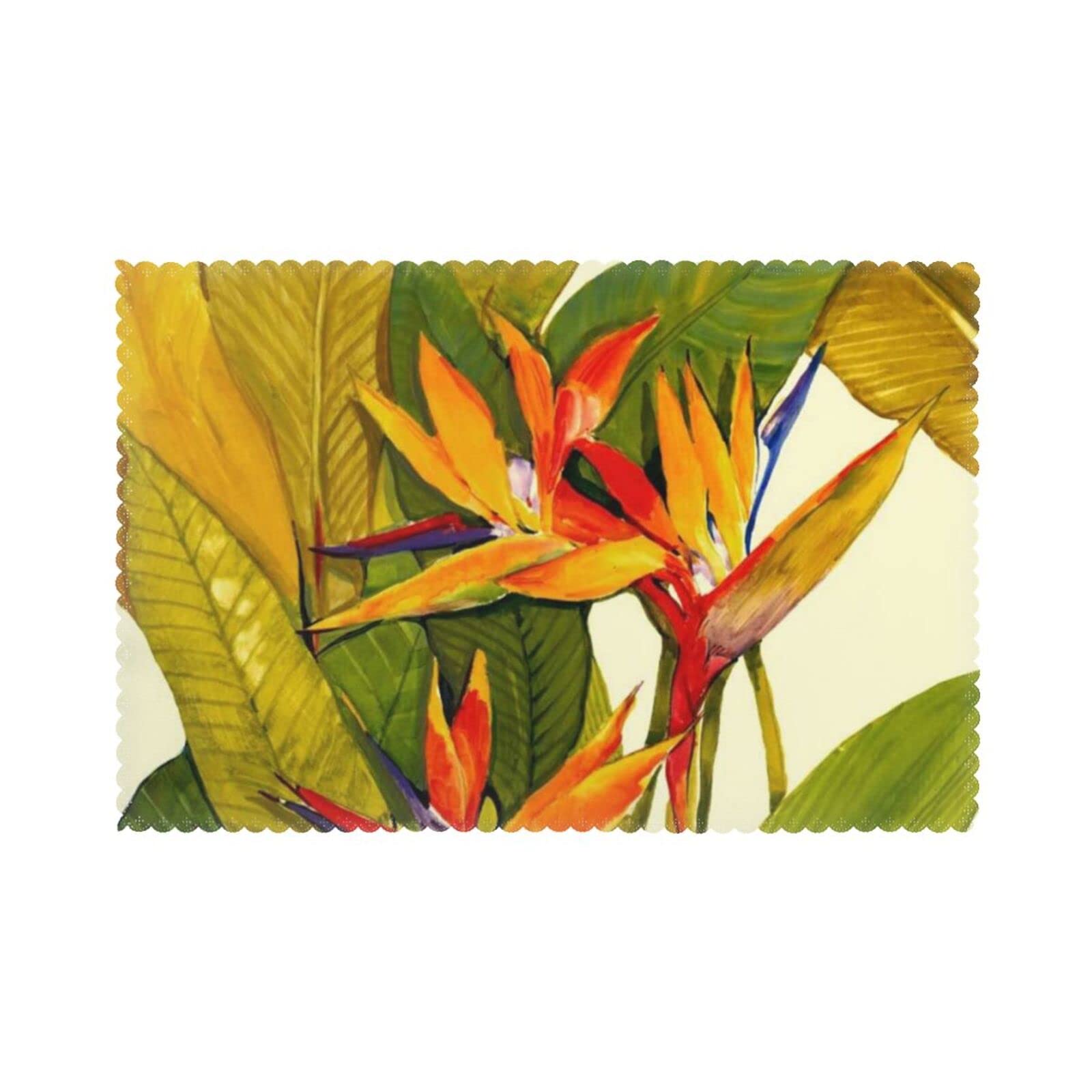 Tropical Bird of Paradise Placemats Set of 6 - Heat-Resistant Polyester Table Mats for Kitchen, Dining Room & Office - Waterproof & Durable Decor for Everyday Meals, Dinner Parties & Home Styling