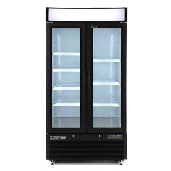 Maxx Cold MXM2 36FBHC 36 cu. ft. Black Double Glass Door Commercial Freezer with Swing Style Door - Perfect for Restaurants, Grocery Stores, and Convenience Stores