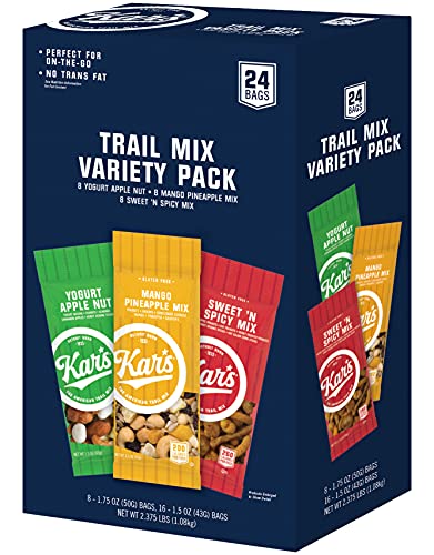 Kar's Nuts Variety Pack - Sweet & Spicy Mix, Yogurt Apple, Mango Pineapple (24 Pack) | Perfect for Hiking & Office Snacks
