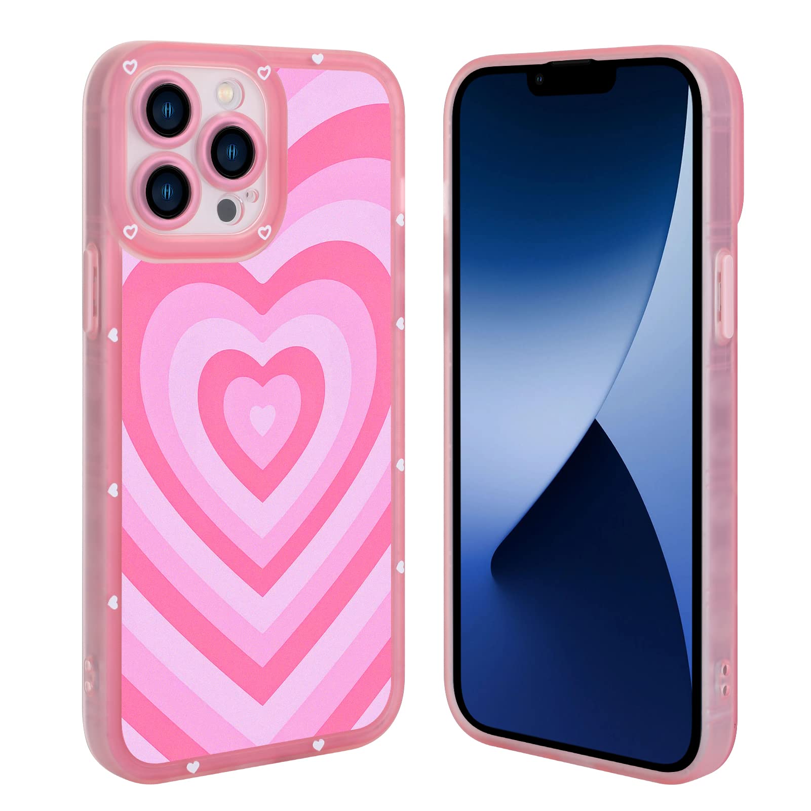 AIGOMARA iPhone 14 Pro Max Case - Pink Heart Print Cute Soft TPU Shockproof Protective Phone Cover for Women & Girls | Perfect for Everyday Use, Travel & Photo Protection