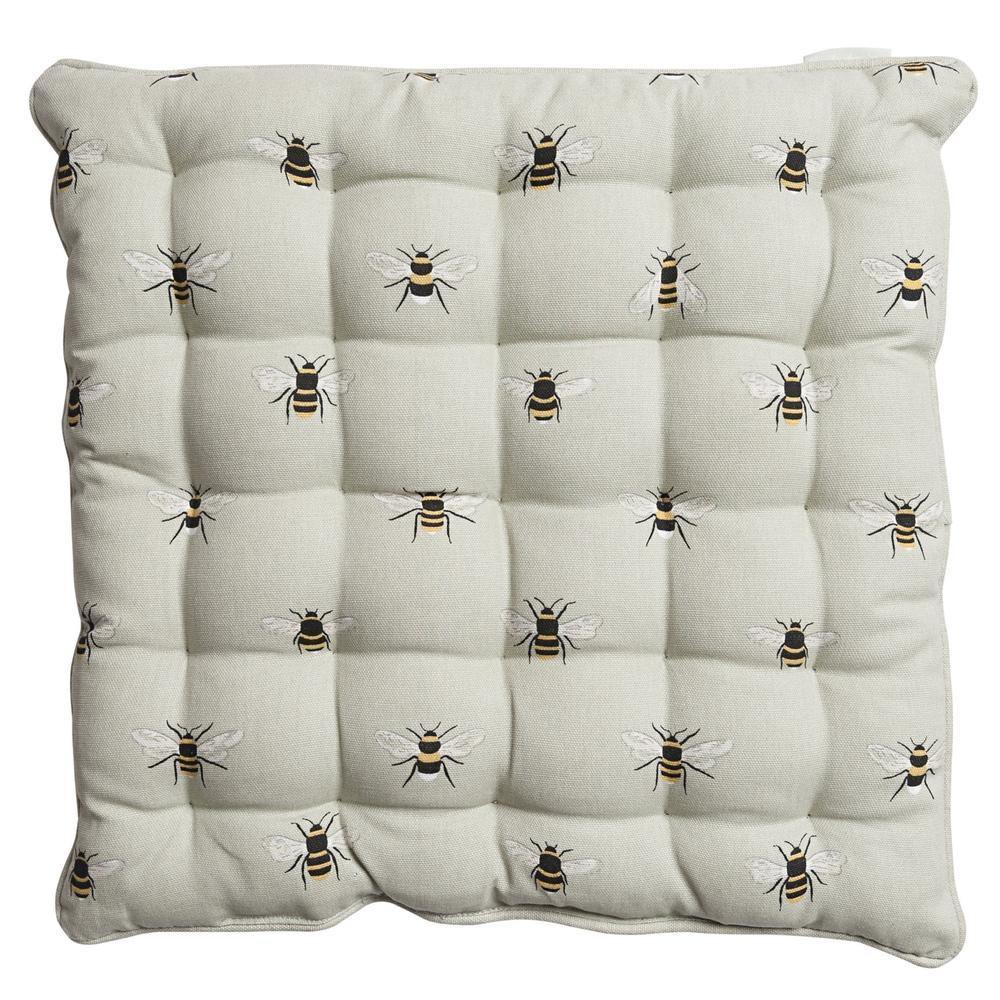 Sophie Allport Bees Chair Pad - Cute Bee Print Seat Cushion for Dining Chairs, Kitchen, Office & Outdoor Use - Washable Cotton Cover with Non-Slip Backing