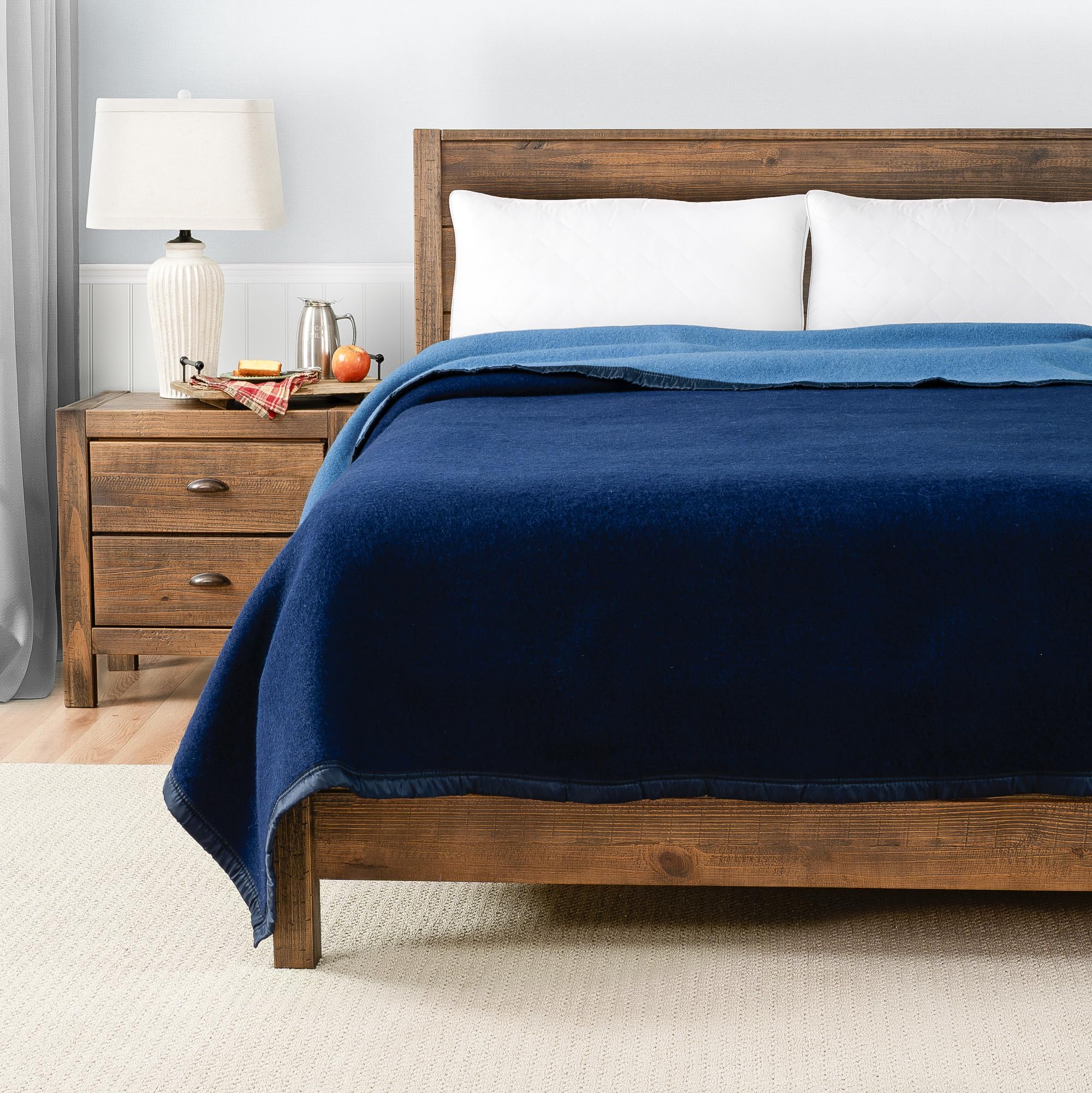 Aubisque 500GSM Heavyweight 100% Wool Blanket - Twin Size Navy Blue - Warm & Cozy for Bed, Sofa, Camping & Winter Use
