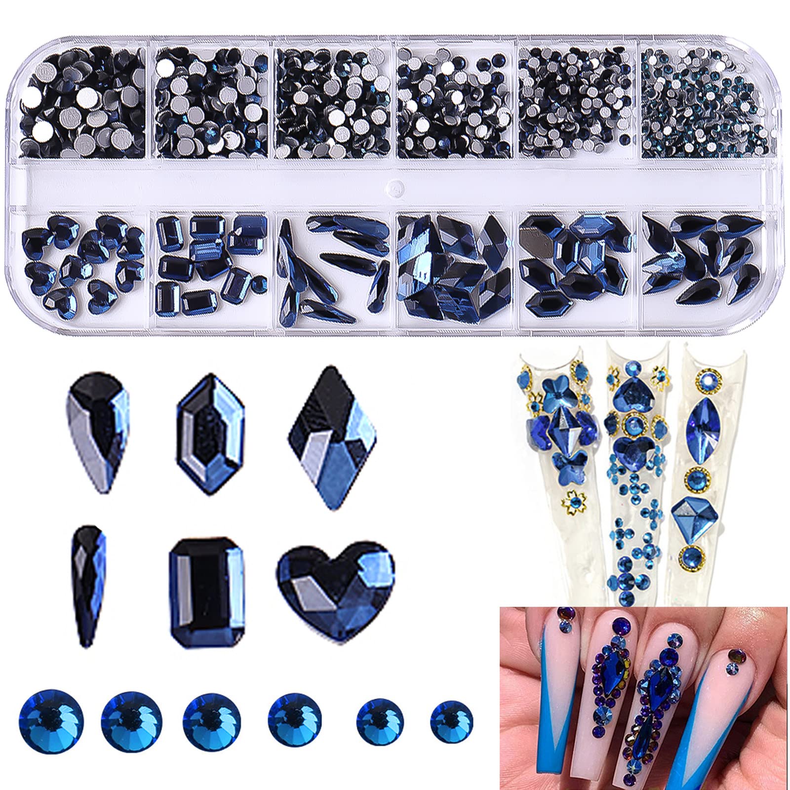 RODAKY 810Pcs 3D Rhinestones for Nails - Flatback Gems, 6 Shape Nail Art Beads, DIY Crystal Diamonds for Nail Design, Makeup & Jewelry Crafting (Montana) - Perfect for Salon, Home Manicure & Party Glam Looks