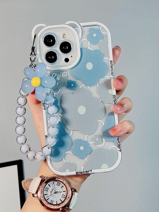 Lovevop Blue Flower Silicone Shockproof Phone Case for iPhone 15/14/13/12 Pro Max - Cute Floral Design Protective Cover for Everyday Use, Drops & Outdoor Activities