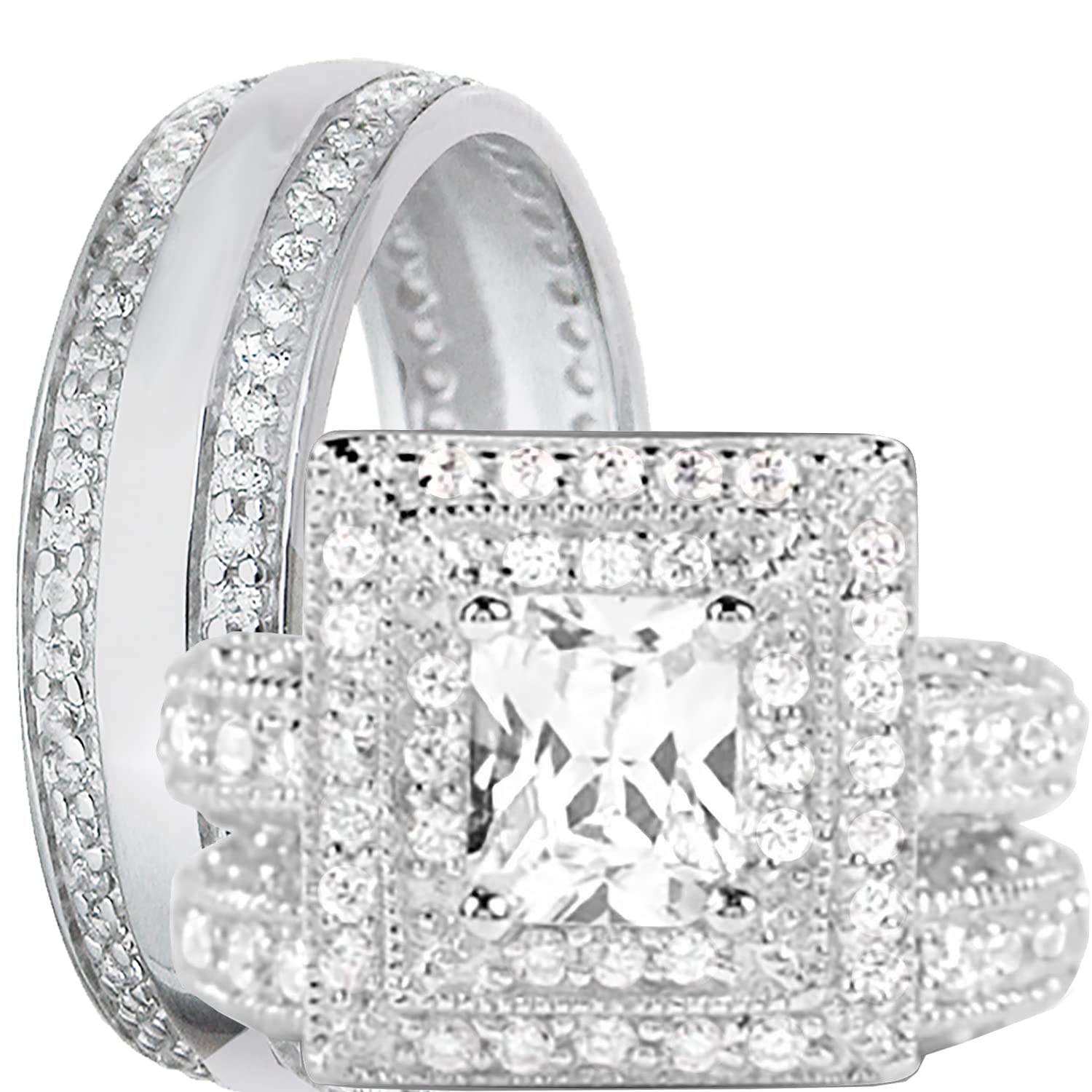 Sterling Silver Vintage Matching Couple Rings Set - His & Her Bridal Engagement Wedding Bands by LaRaso & Co | Perfect for Proposals, Anniversaries, and Romantic Gifts