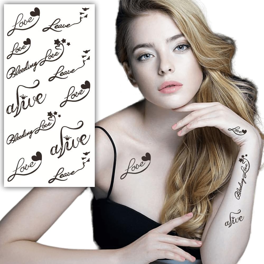Waterproof Temporary Tattoo Sticker Set - S.A.V.I Bleeding Love, Alive, Leave Designs (21x10cm) for Men & Women | Perfect for Festivals, Parties & Body Art Enthusiasts