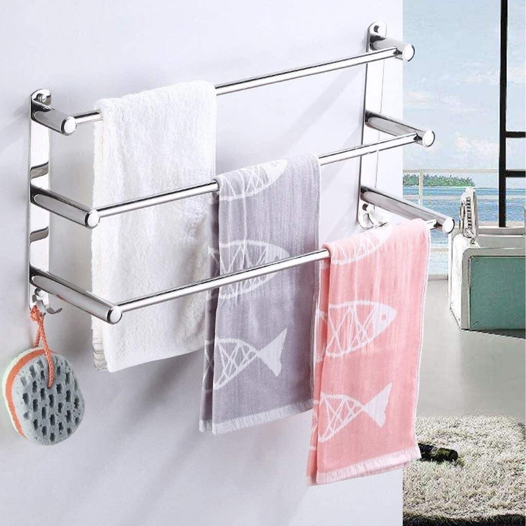 Premium 60cm Wall-Mounted Towel Rack with 3 Rails - Multi-Functional Bathroom Shelf for Towels, Robes & Tea Accessories - Space-Saving Storage Solution for Bathroom, Spa or Laundry Room Organization