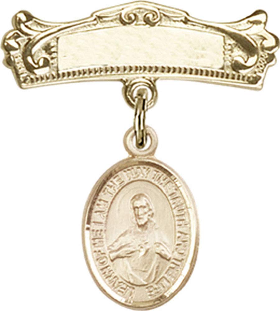 Gold Filled Baby Badge with Scapular Charm & Arched Polished Pin | Religious Jewelry for Christening, Baptism & First Communion Gifts | Handmade in USA