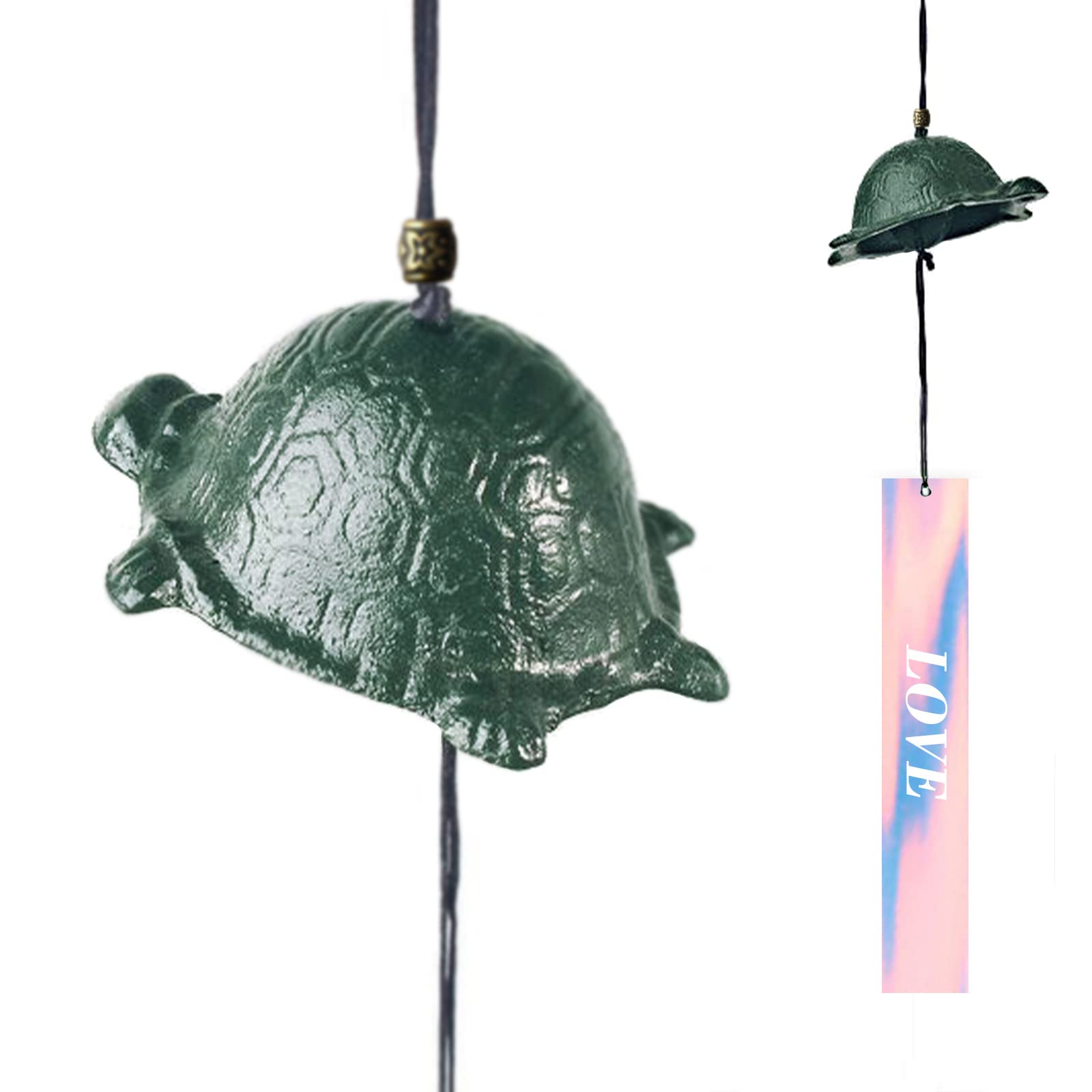Japanese Cast Iron Wind Chime - Traditional Outdoor Garden Decor with Sea Turtle Bell Design for Family Blessing | Perfect for Patio, Porch & Zen Garden Decorations