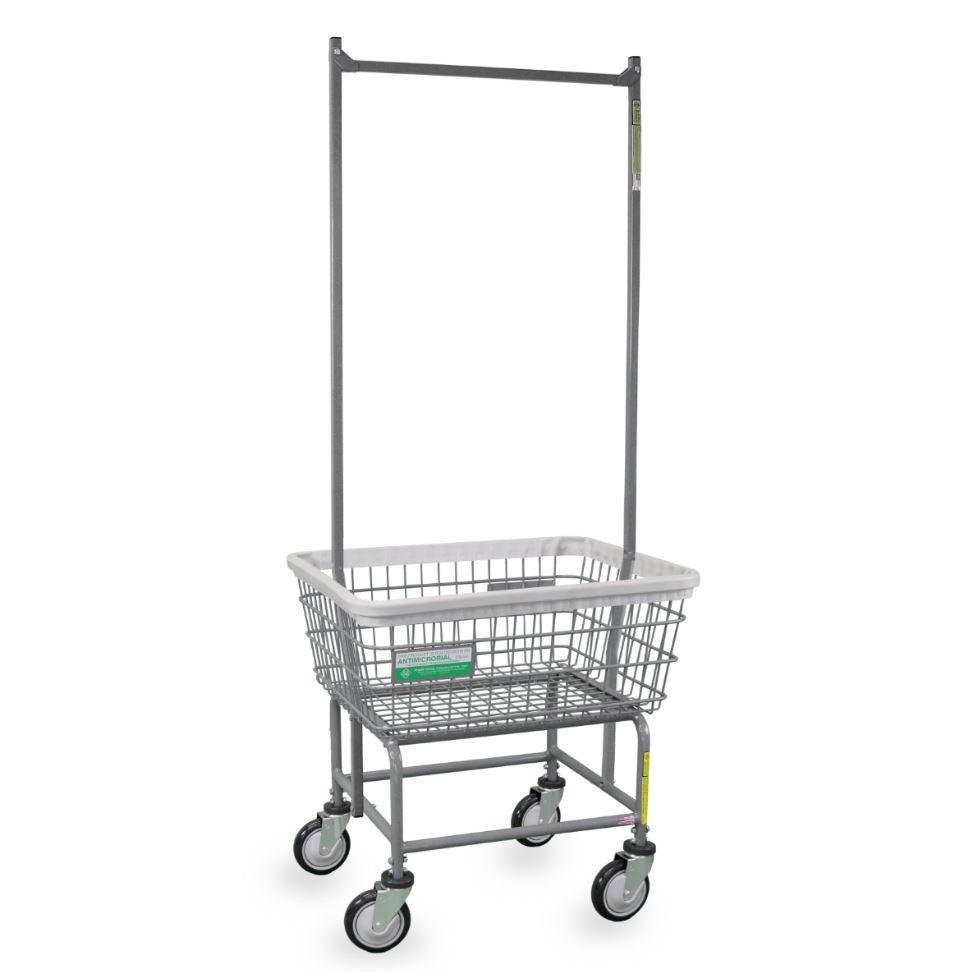 Antimicrobial Laundry Cart with Double Pole Rack - Heavy Duty Rolling Hamper for Hospital, Hotel & Home Use - Perfect for Clothes Storage & Organization