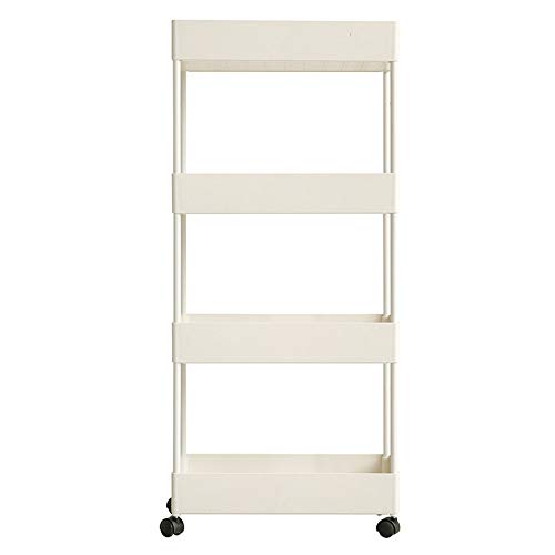 4-Tier White Kitchen Storage Cart with Handle & 360° Wheels - Multipurpose Rolling Trolley for Kitchen, Living Room, Office & Bathroom Organization