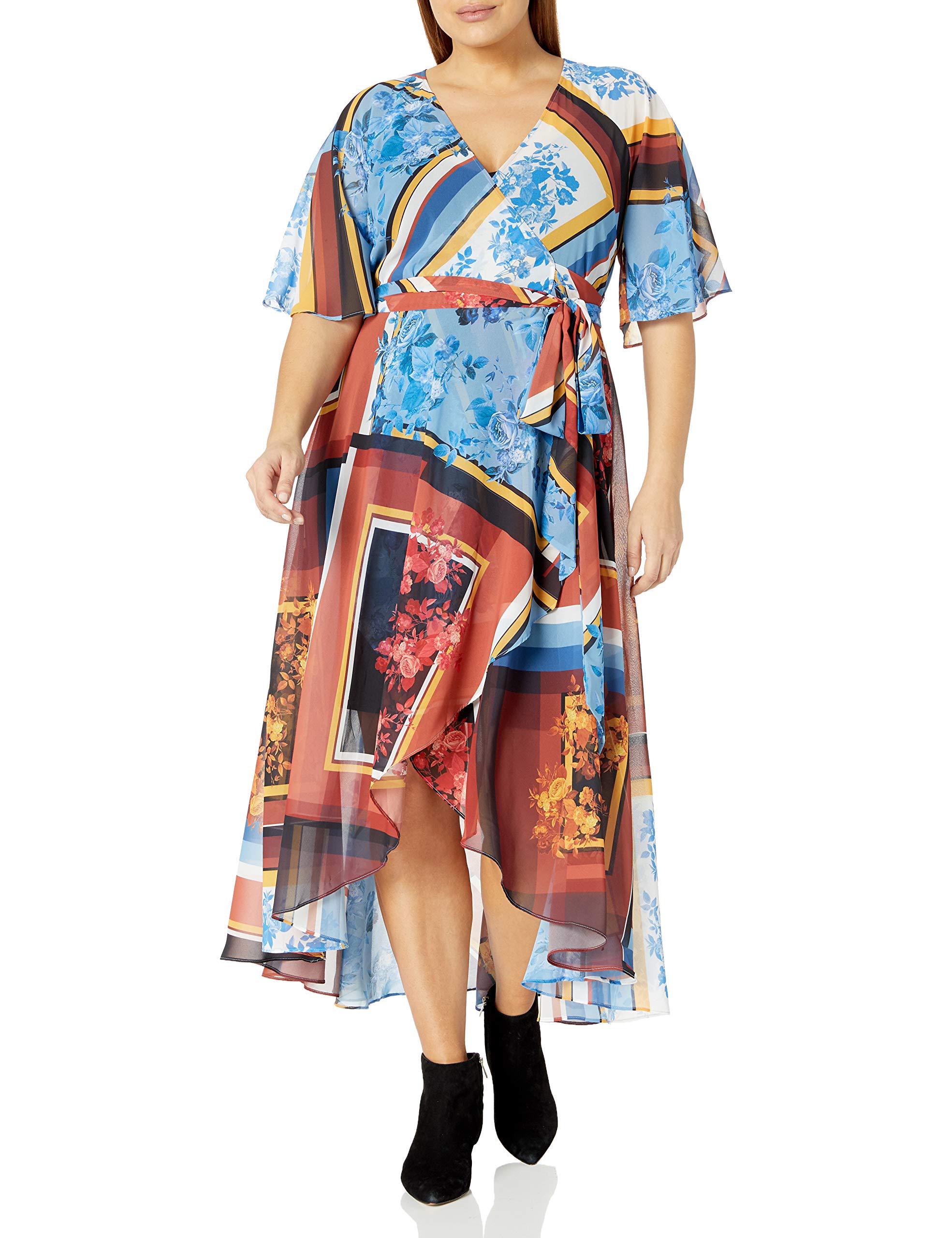 City Chic Women's Plus Size Flowy Wrap Dress with Adjustable Tie Belt & Hi-Lo Hem - Perfect for Summer Outfits, Beach Vacations & Special Occasions