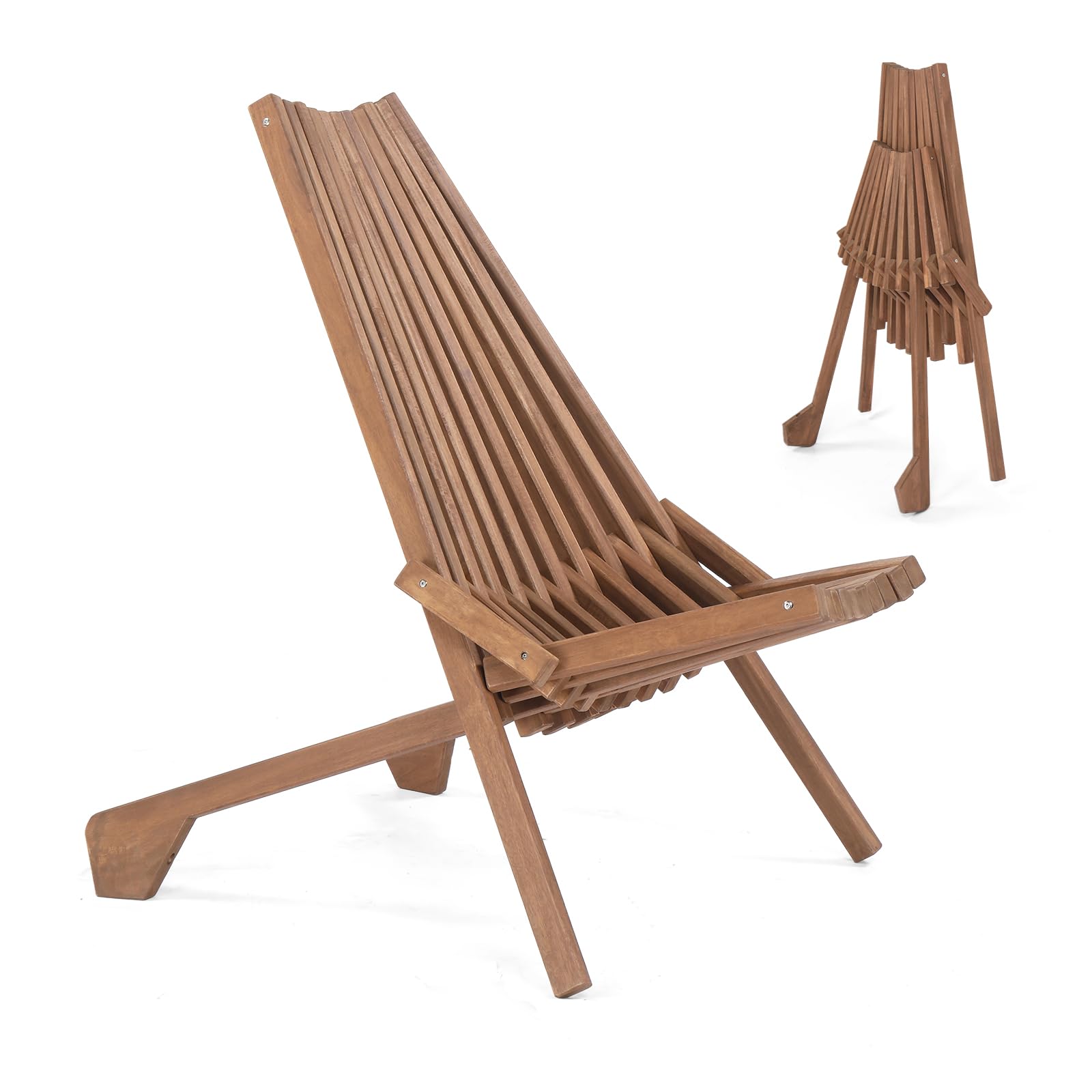 Outvita Acacia Wood Folding Chairs - Natural Wooden Patio Chairs for Outdoor, Garden, Lawn, Porch & Backyard - Portable & Space-Saving for Camping, Picnics, Beach & BBQs