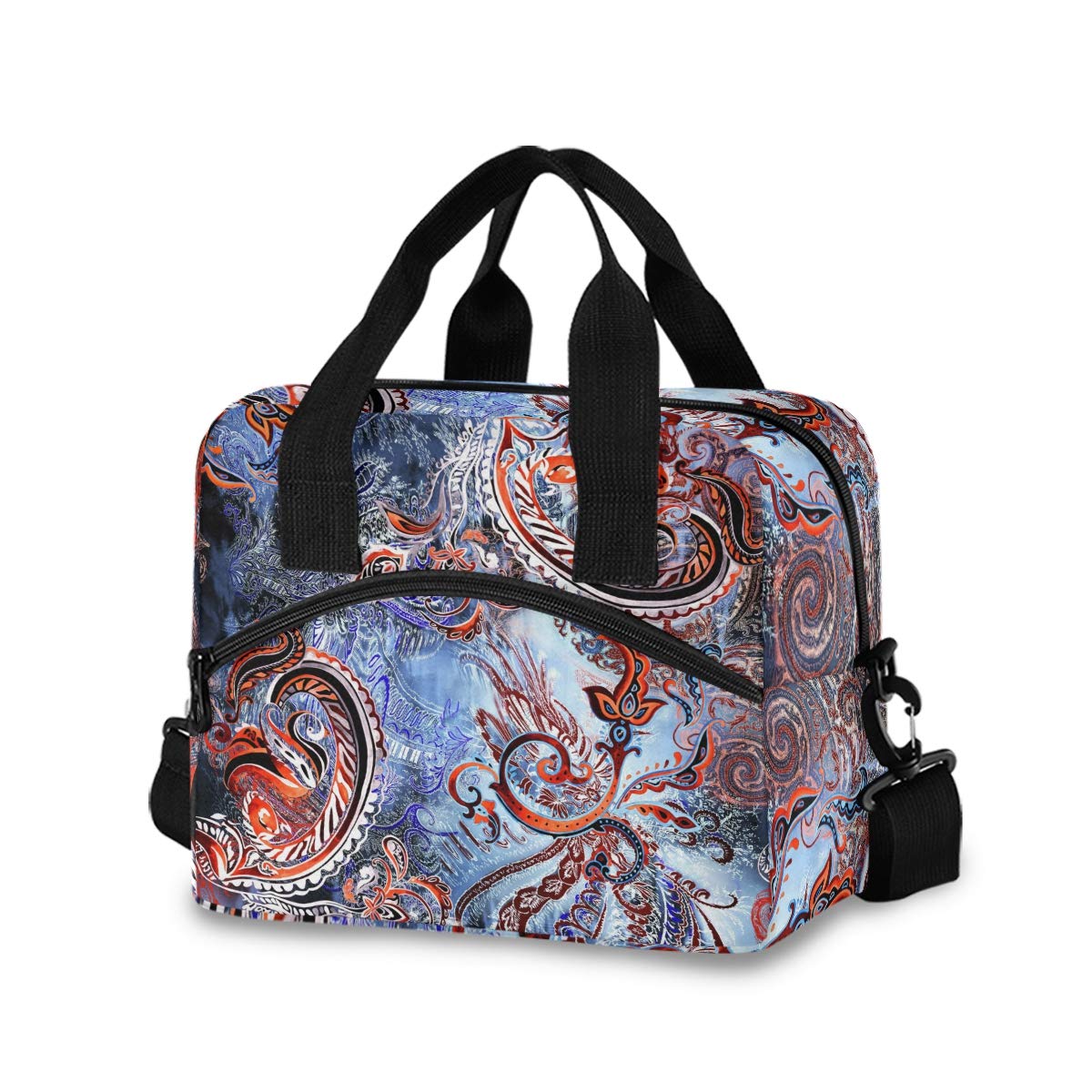 OREZI Insulated Lunch Bag for Women & Girls - Watercolor Paisley Ethnic Pattern Lunch Box with Detachable Shoulder Strap | Leakproof Food Container for School, Office, Picnic & Travel