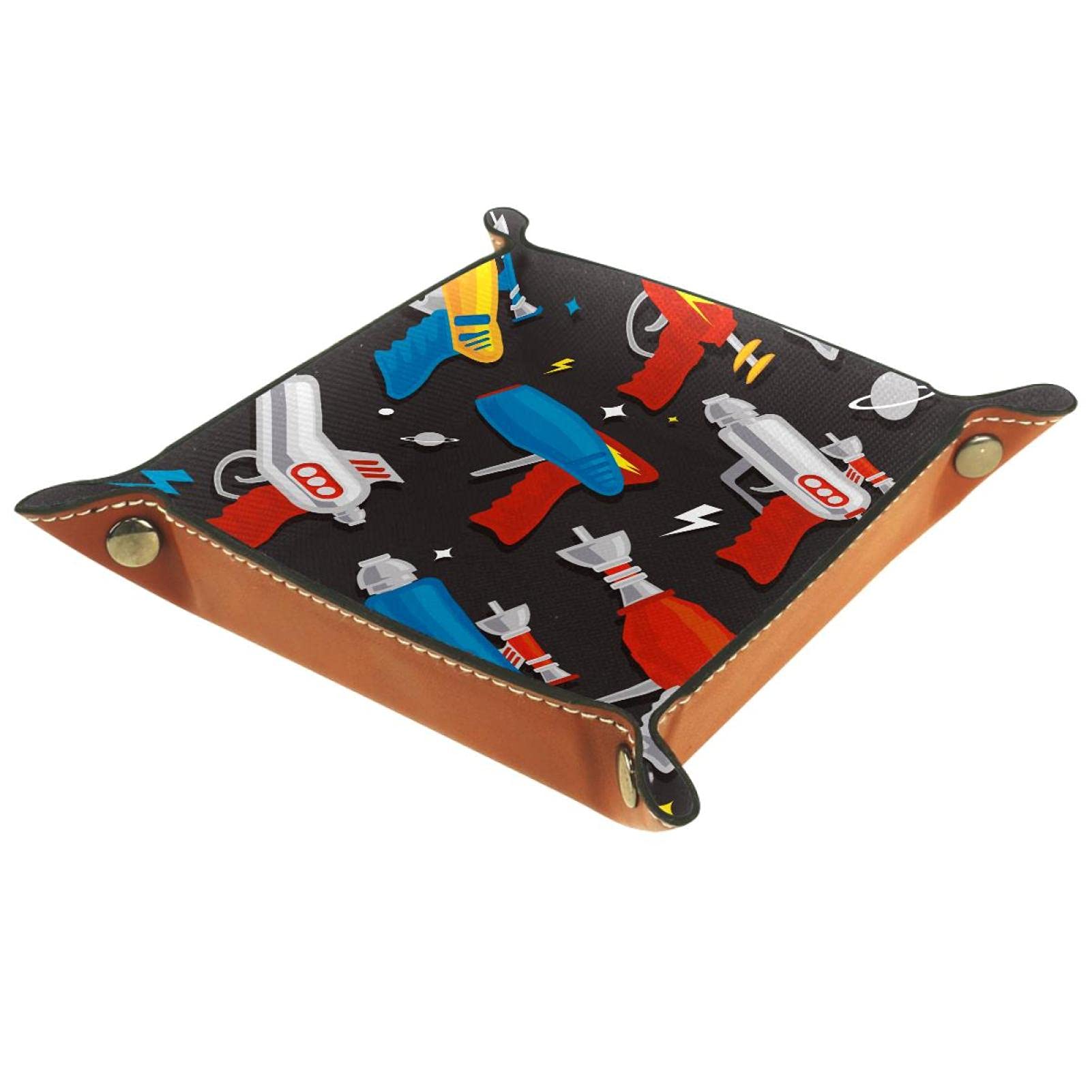 Lyetny Toy Gun Pattern Travel Valet Tray - Bedside Organizer Storage Box for Jewelry, Keys, Wallet & Coins | Perfect for Nightstand, Dresser & Entryway Organization