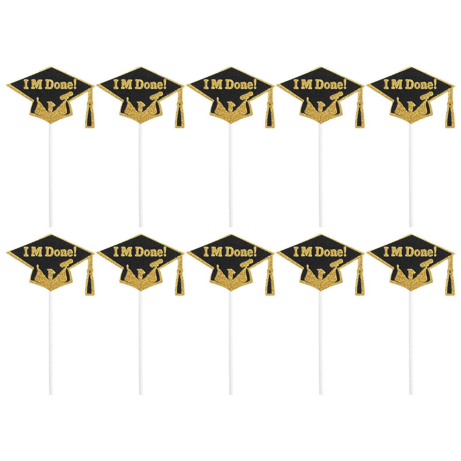 10pcs Graduation Cake Toppers - Elegant Dessert Inserts for Cupcakes & Cakes - Perfect for Graduation Parties, Celebrations & Dessert Decorations - Great for Class of 2024, Commencement & School Themed Events