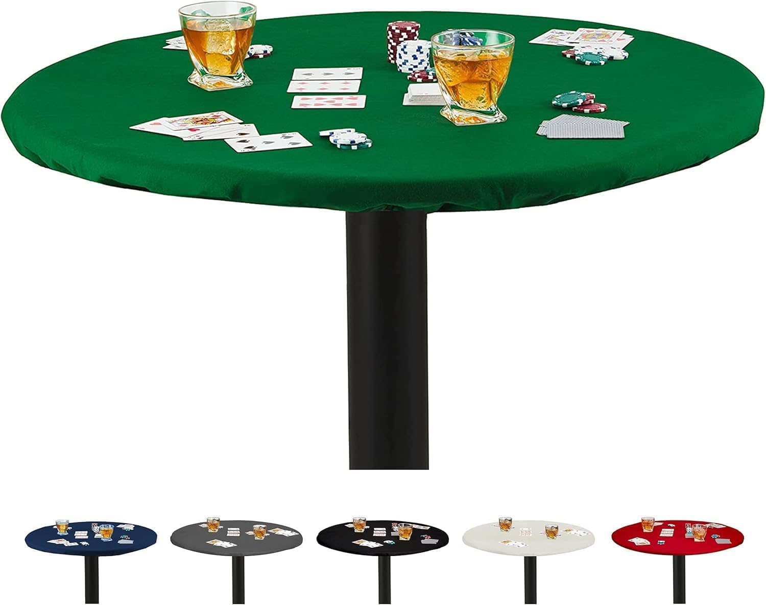 Premium Felt Card Game Table Cover for Poker, Mahjong, Dominoes & Board Games - Stretchable Elastic Fitted Tablecloth Fits 54 to 60 Inch Round Tables (Green) - Perfect for Game Nights, Casino Parties & Family Gatherings