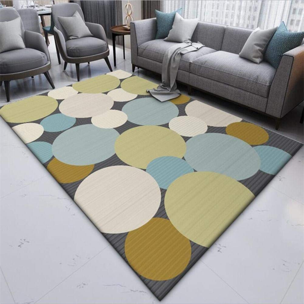 Soft Touch Modern Area Rugs for Living Room - Trendy Green Blue White Yellow Gray Designer Floor Rug with Big Circle Vertical Stripes (1.4x2m) - Perfect for Home Decor, Bedroom, Office & High-Traffic Areas