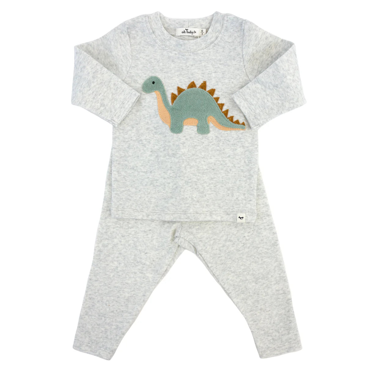 **Oh Baby Dinosaur Terry Applique Romper - Soft Heather Gray Cotton Baby Onesie for Boys & Girls - Perfect for Playtime, Photo Shoots & Gifts**