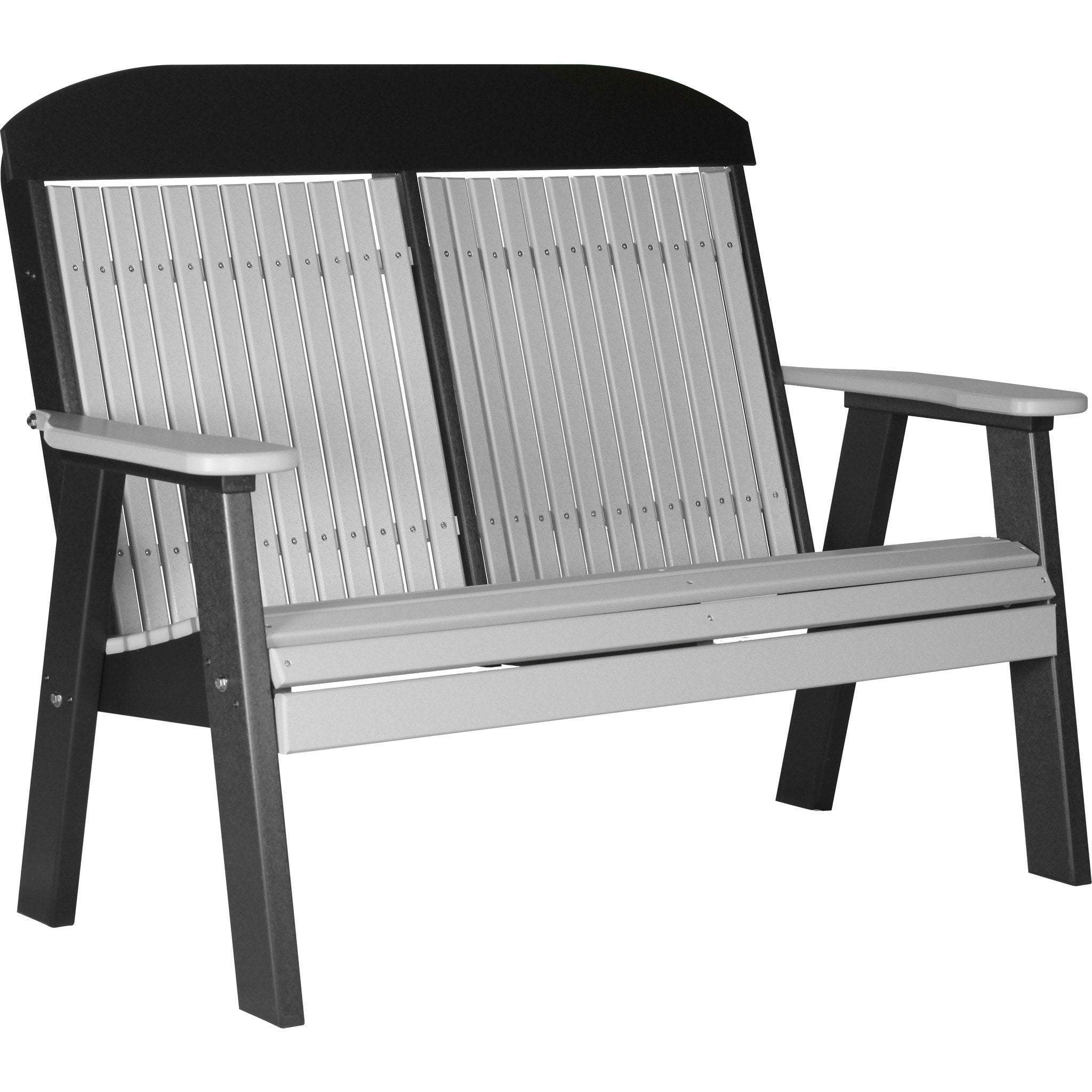 LuxCraft 4-Foot Dove Gray Recycled Plastic Highback Bench with Cup Holder - Classic Outdoor Seating for Patio, Garden, and Backyard Relaxation
