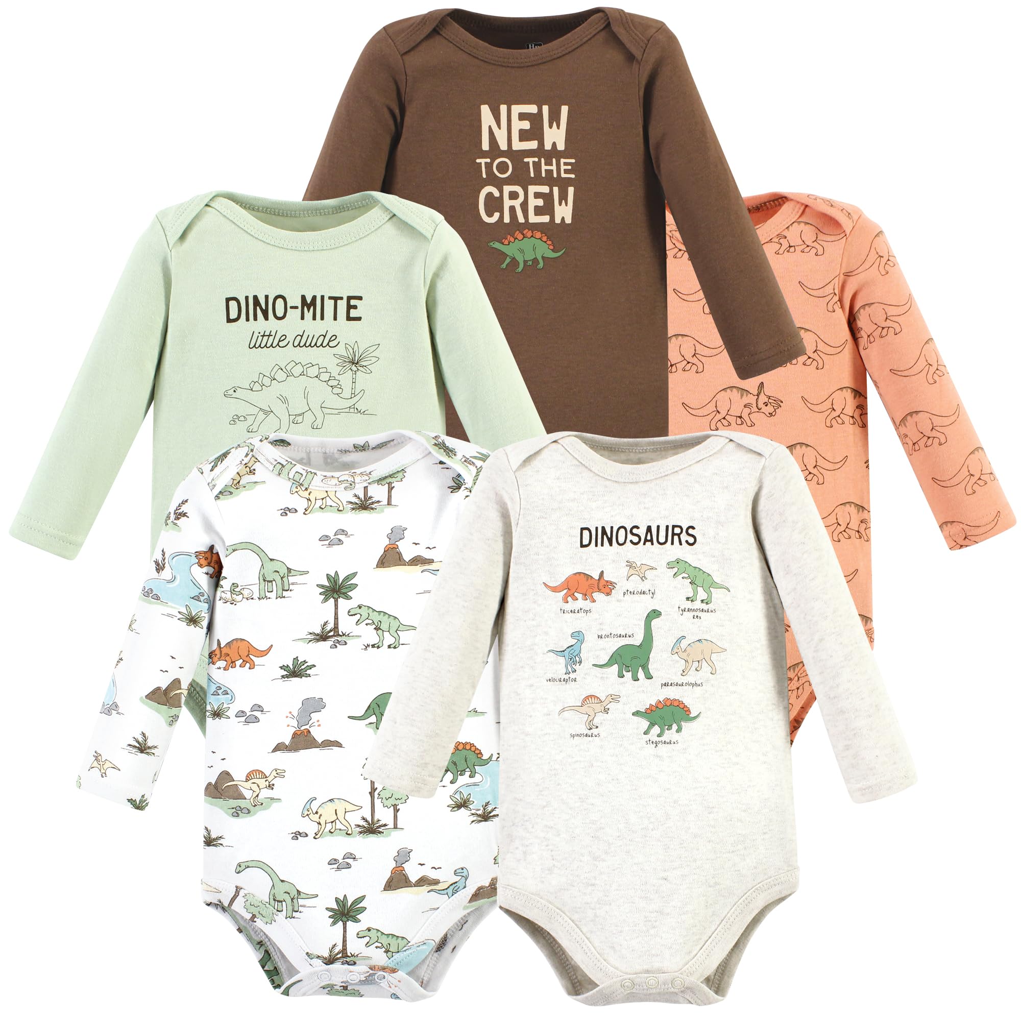 Hudson Baby Unisex Cotton Long-Sleeve Bodysuits - Dinosaur Adventures 5-Pack (0-3 Months) | Soft & Comfortable Baby Onesies for Newborns, Infants | Perfect for Daily Wear, Playtime & Photo Shoots