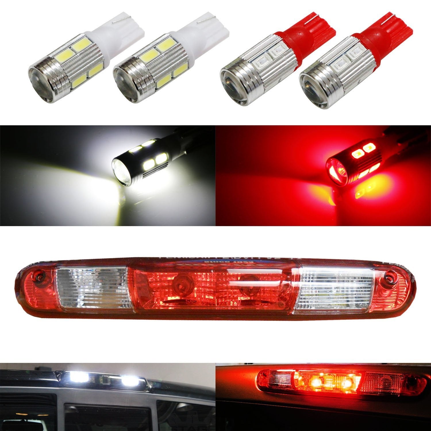 10 SMD LED Bulbs for Ford Chevy GMC - High Mount 3rd Brake Stop Light Replacement - Bright & Durable LED Lights for Trucks & SUVs - Perfect for Night Driving & Enhanced Safety