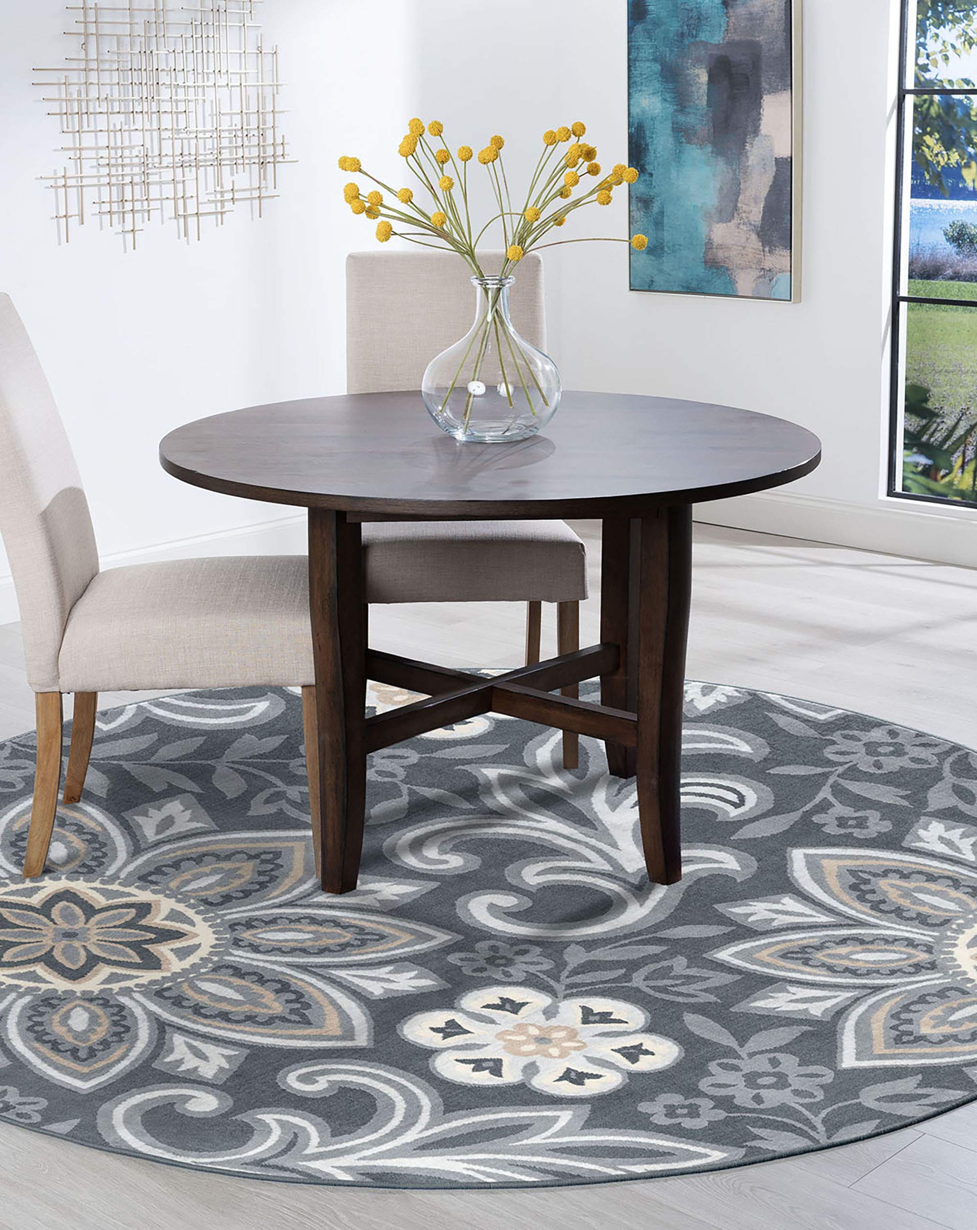 Modern Large 8ft Round Rug - Soft Contemporary Area Rug for Living Room, Bedroom, Dining Room & Entryway - Non-Slip Kitchen Carpet - Perfect for Home Decor & Cozy Spaces - Alfombras Modernas para Salas