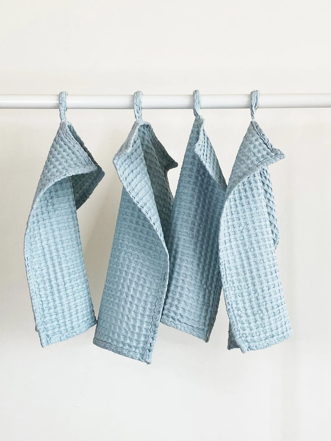 Premium Waffle Weave Face Cloths Set of 4 - Soft Sky Blue Bath Towels for Gentle Exfoliation | Spa, Facial Cleansing & Makeup Removal Essentials