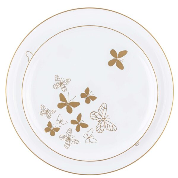 20-Pack White & Gold Round Plastic Dinnerware Set for 10 Guests - Elegant Disposable Plates, Bowls, Cups & Cutlery - Perfect for Weddings, Parties, Catering & Outdoor Events
