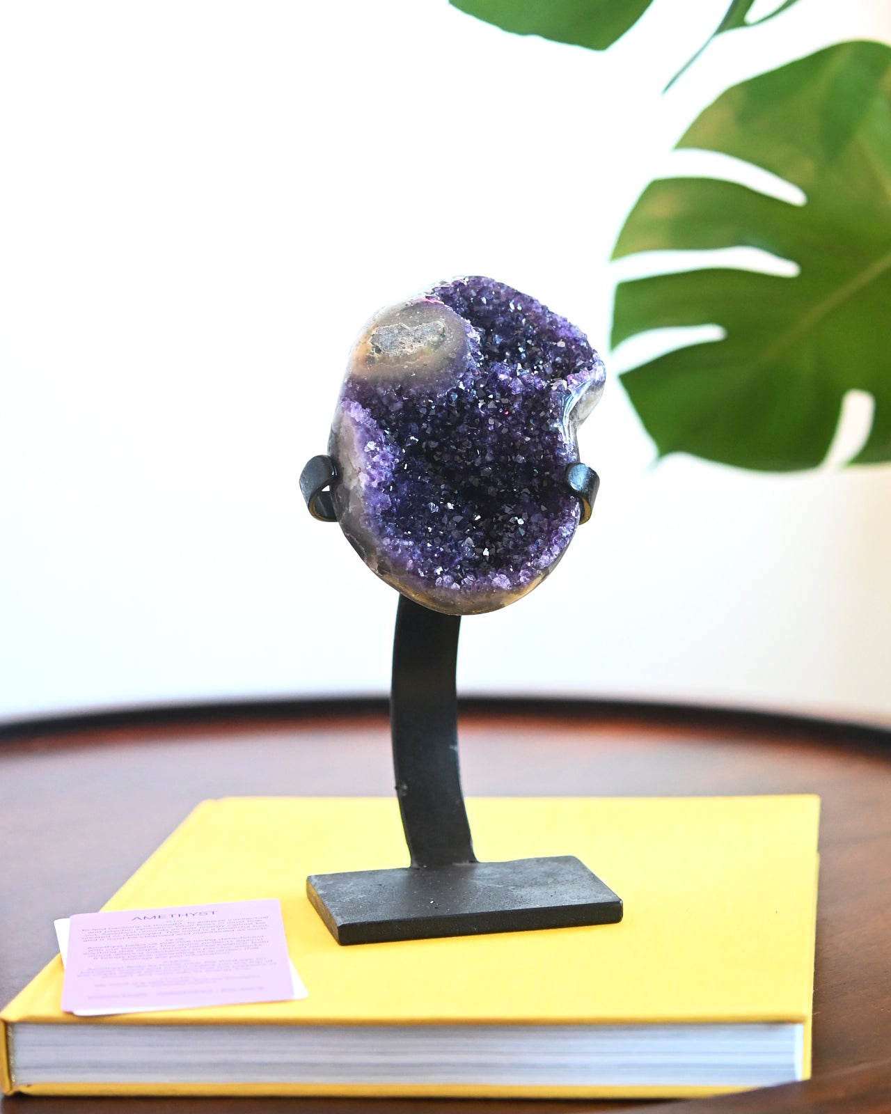 Natural Amethyst Crystal Geode on Wooden Stand - 3.9lbs Healing Stone for Home Decor, Meditation & Spiritual Gifts
