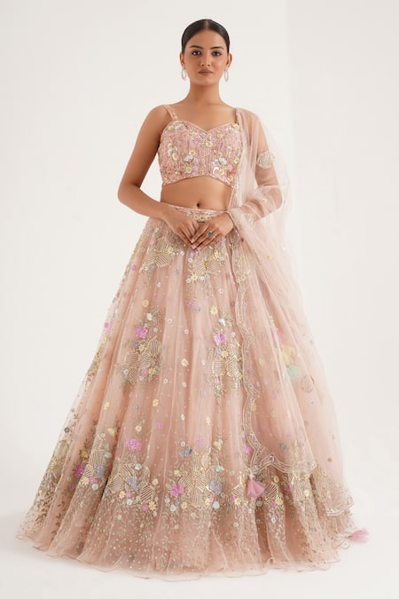 Beige Heavy Zarkans Embroidered Net Bridal Lehenga Choli (D308) | Indian Wedding Dress for Bride, Sangeet & Reception | Elegant Traditional Outfit for Women